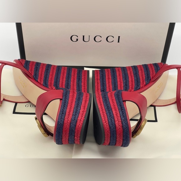 Authentic GUCCI Marmont Double G Leather Espadrille Platform Sandals - Picture 9 of 16